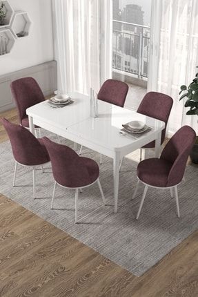 Via Serisi Açılabilir Mutfak Masası Takımı-beyaz Masa+6 Adet Sandalye PRA-4100211-309295