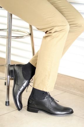 Erkek Siyah Hakiki Deri Bağcık Detaylı Klasik Ayakkabı 016-42
