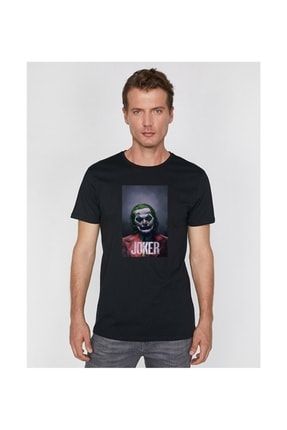 Erkek Siyah Joker Baskılı Oversize Tişört E-jokr