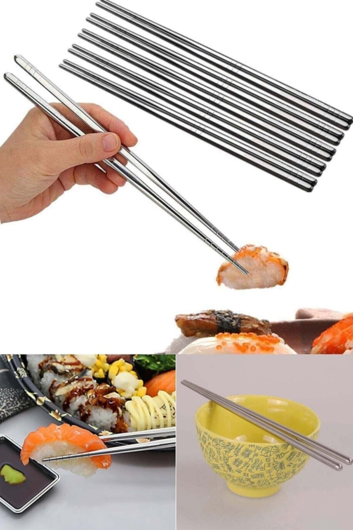 Metal Chopstick 5 Pairs Stainless Steel Chinese Bar 23 Cm
