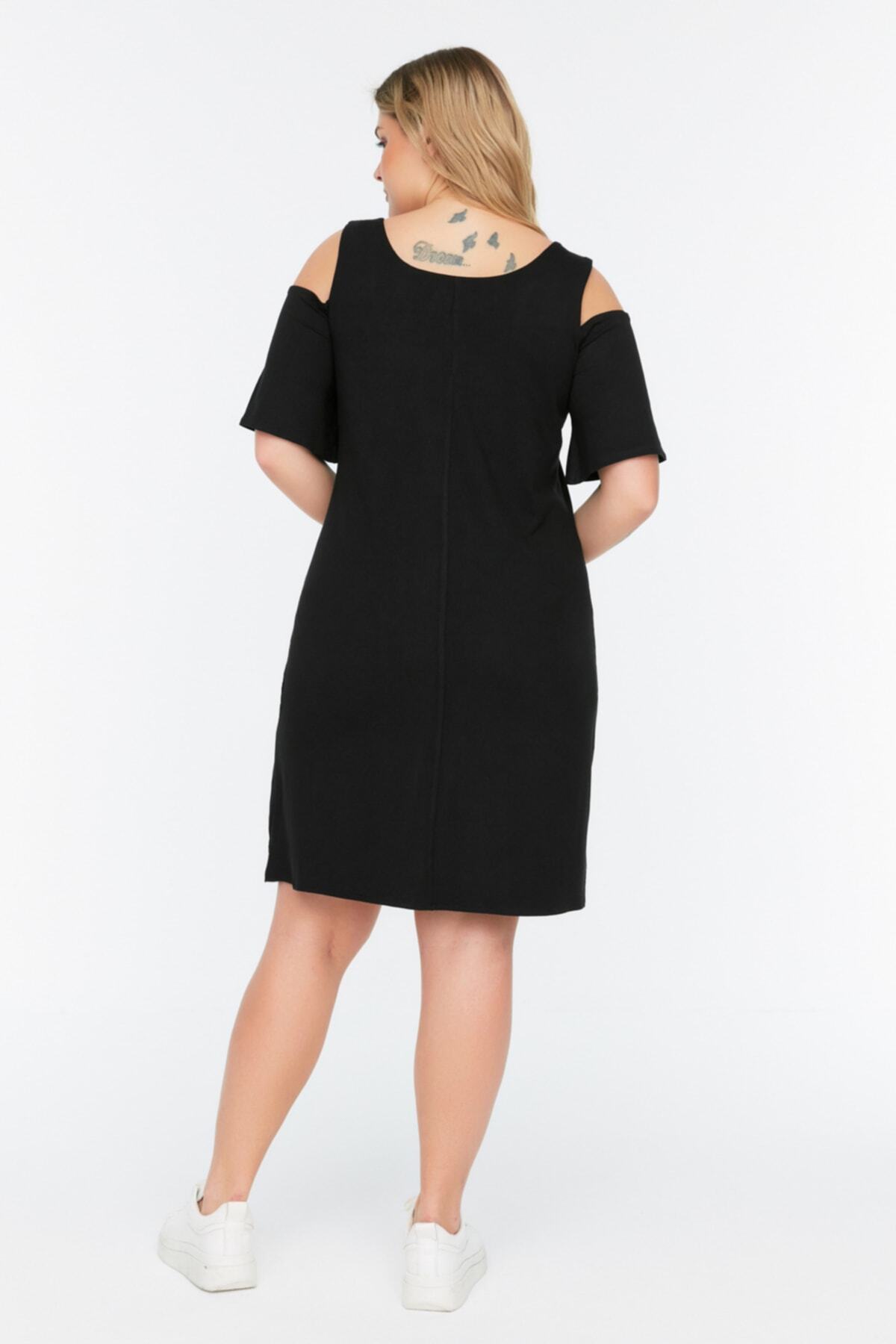 Trendyol Curve-Schwarzes, gerades, detailliertes Strickkleid mit Ausschnitten TBSSS22EL00006 5