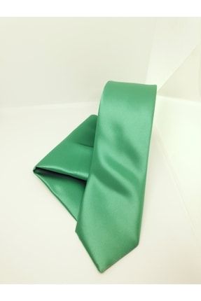 Açık Yeşil Renk Mendilli Kravat. Yeşil Saten Mendilli Kravat. Abiye Kravat. STN