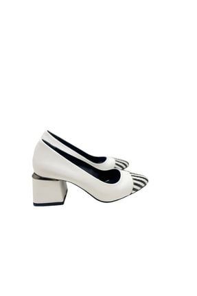 Kadın Roma Vegan Deri Beyaz Önü Siyah Beyaz Topuklu Ayakkabı Roma Beyaz