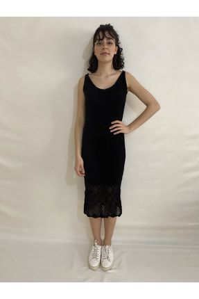 Kadın Siyah Örgü Midi Boy Elbise NB2215-25