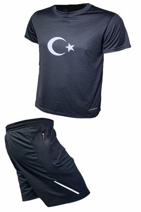 Erkek Siyah Türkiye Logolu Günlük Yürüyüş Koşu Spor Koşu Cepli Şort Futbol Spor Setleri 1707923