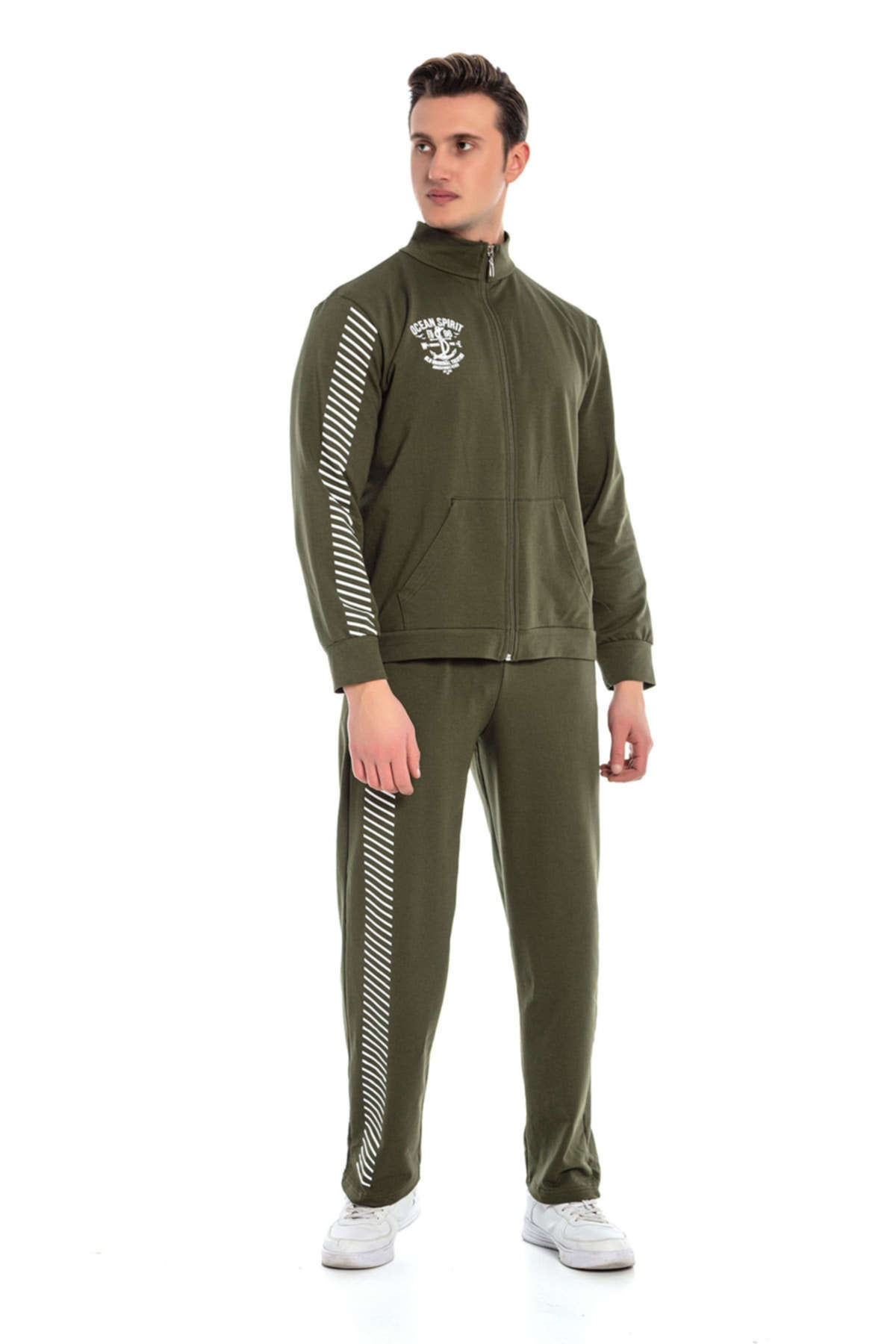 VISHENKA-Men's Printed Patterned Khaki Color Tracksuit Set with 2 Thread Pockets and Zipper Closure 2