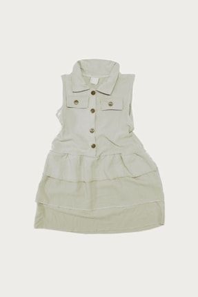 Yazlık Kız Çocuk Airobin Polyester Dar Kalıp Cepli Düğmeli Elbise 12524