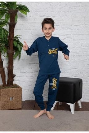 Tarık Erkek Çocuk Mevsimlik Uzun Kollu Manşetli Iki Düğmeli Lacivert Pijama Takımı Garson Boy 2870