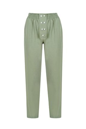 Kadın Çağla Yeşili Zımba Detaylı Bel Kısmı Lastikli Pantolon LG-OZ242-PNT