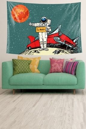 To Mars Astronot Desen Leke Tutmaz Kadife Dokulu Kumaş Duvar Örtüsü Duvar Halısı Tapestry WLLAS