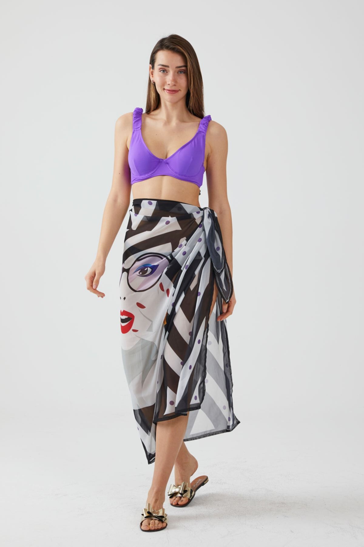 AYSHOME Rochie De Plajă Pareo Alb-negru Ays Home Lady Femeie - M