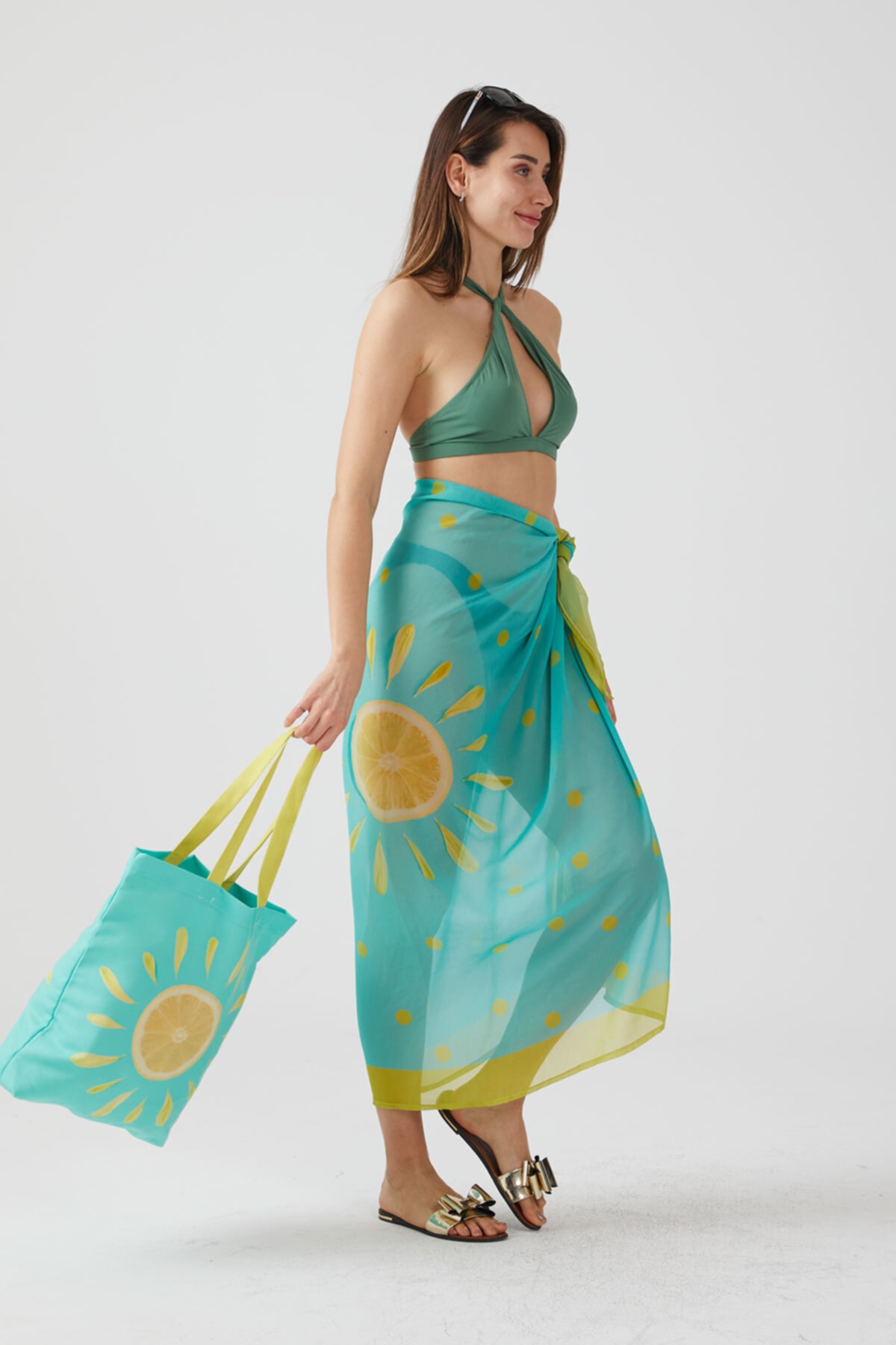 AYSHOME Ays Home Moda Limon Desen Pareo Plaj Elbisesi