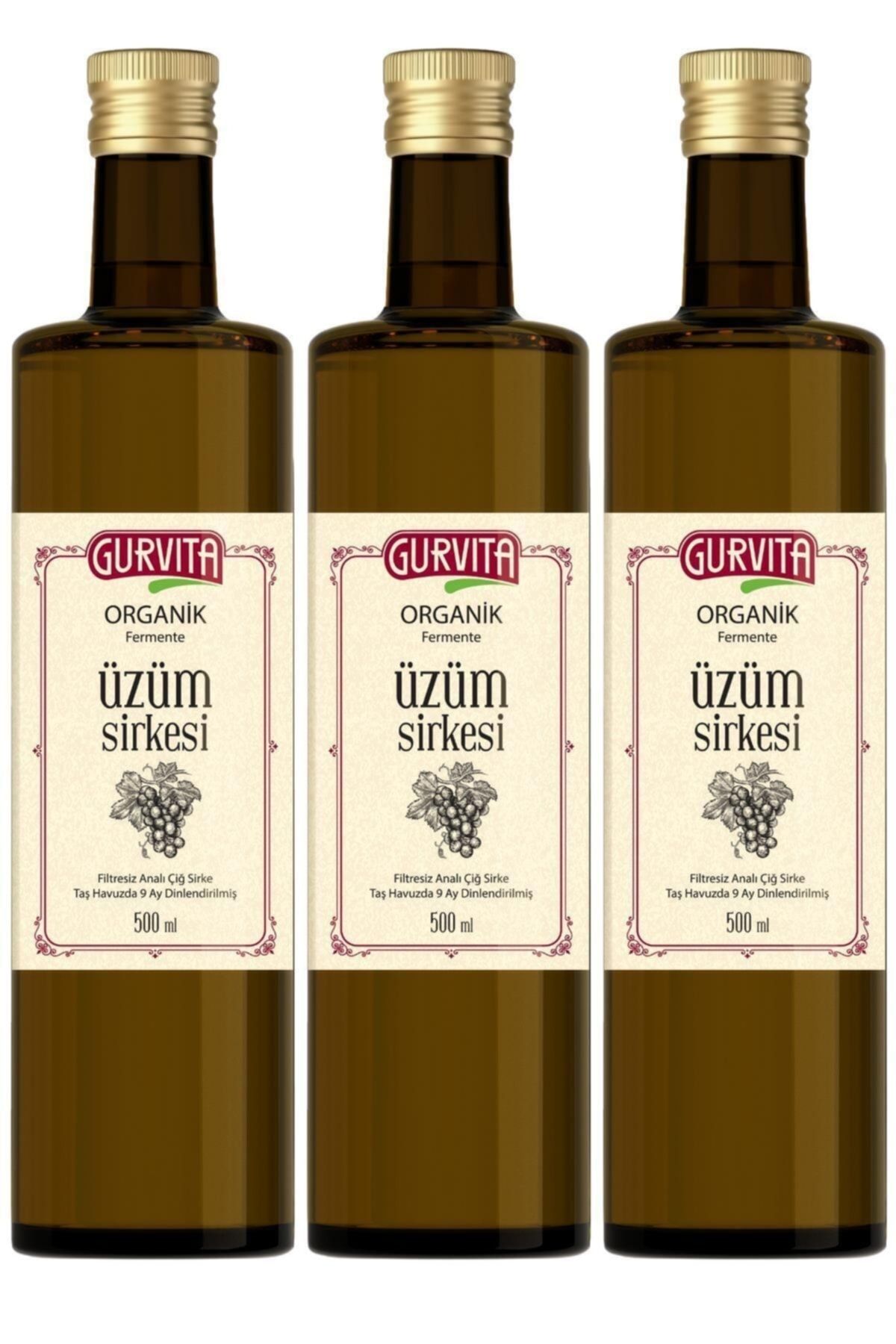 Gurvita Organik Üzüm Sirkesi 500 ml 3' Lü