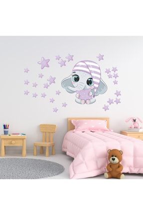 Bebek Odası Sticker Sevimli Fil, Evinizin Her Köşesinde Uygulayabileceğiniz 28 Parça Folyo 29x29cm ZRB-117
