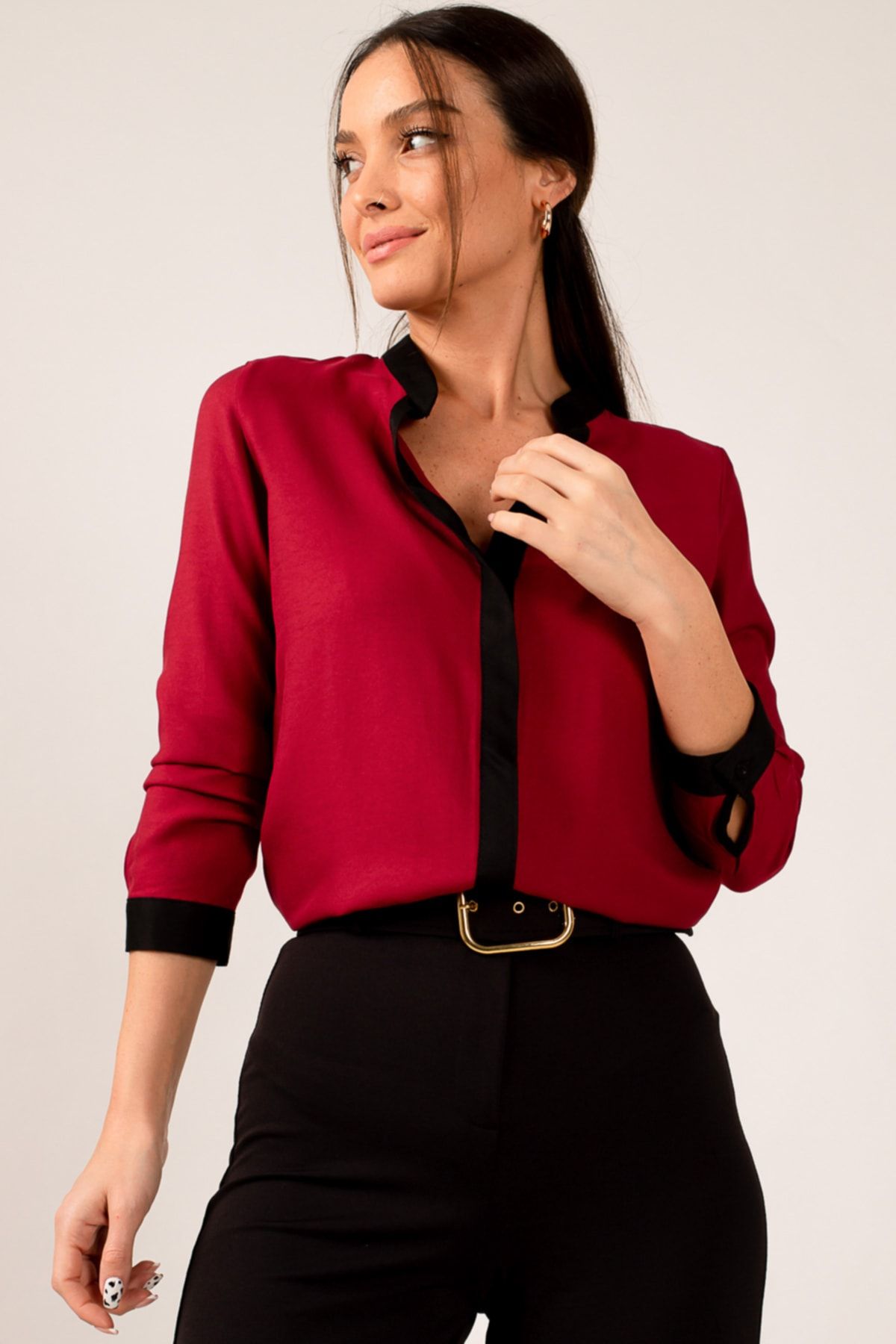 burgundy striped shirt womens