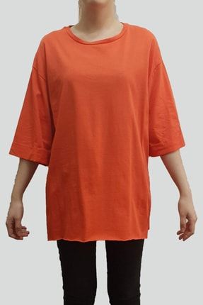 Kadın Turuncu Boyfriend Pamuklu T-shirt 3490