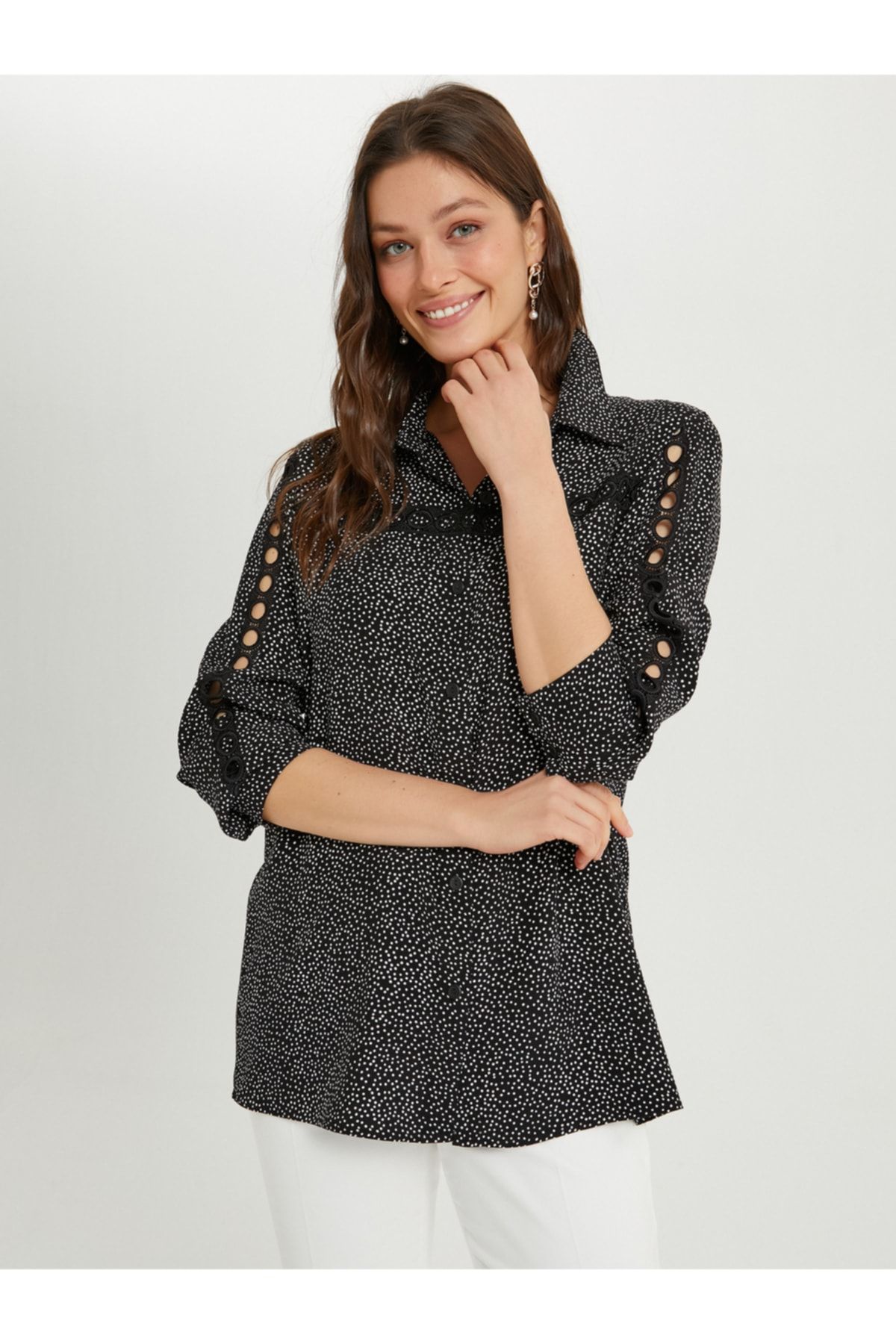 Dantel Detaylı Puantiyeli Tunik 64516