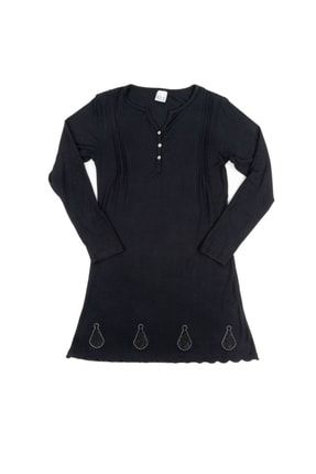 Siyah Uzun Kollu Kadın Penye Tunik Elbise 14612