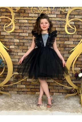 Kız Cocuk Elbise Kabarık Kol Detaylı Arkası Fiyonlu Tokalı MFFİYONLUPULPAYET03