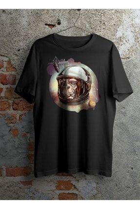 Erkek Siyah Uzaylı Maymun Baskılı Tshirt Blacksokakmaymuntshirt