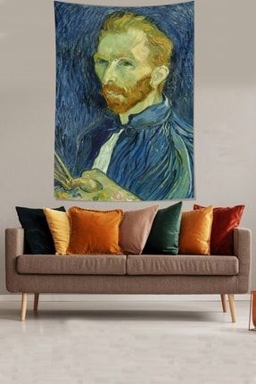 Van Gogh Portresi Leke Tutmaz Kadife Dokulu Kumaş Duvar Örtüsü Duvar Halısı Tapestry TYC00393010220