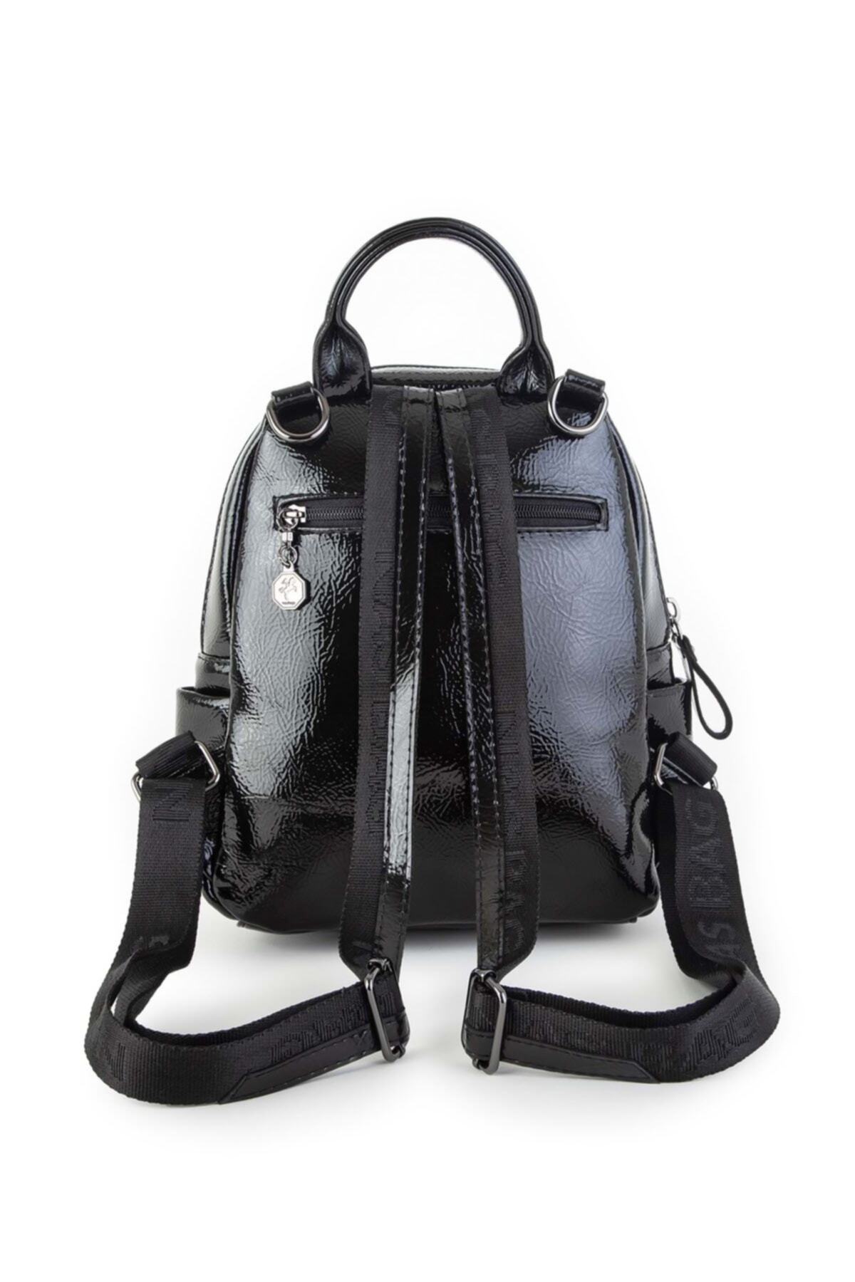 Nas Bag-Vera Bag Nas Women's Backpack and Shoulder Bag Wrinkled-patent black 3