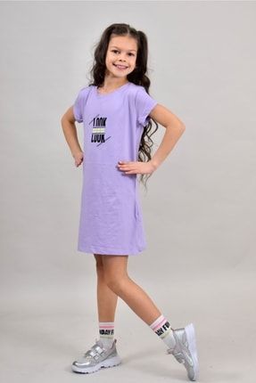 Kız Çocuk Yazı Baskılı Sırt Detay Tunik Elbise ( 10 - 16 Yaş ) 8552