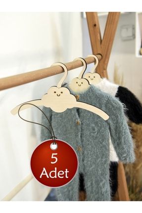 Bulut Model Ahşap Bebek Askılığı 5'li Set askılıık