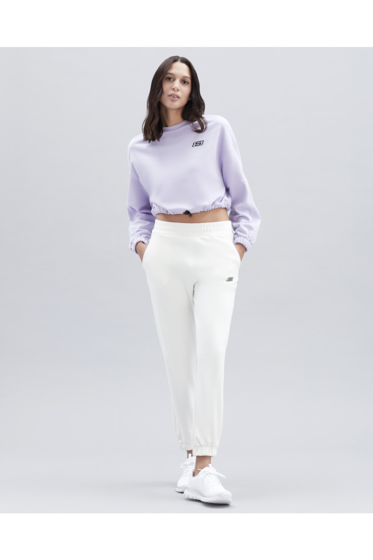SKECHERS W Terry Fleece Elastic Detailed Crop Sweatshirt Kadın Lilac Sweatshirt