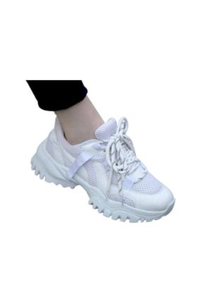 Beyaz - Kadın Yüksek Taban Ortopedik Kaydırmaz Taban Sneaker Günlük Spor Ayakkabı MH-Swift2