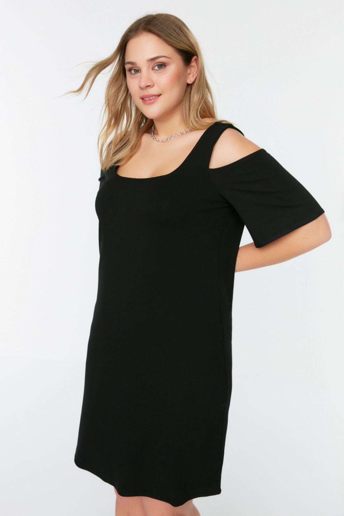 Trendyol Curve-Schwarzes, gerades, detailliertes Strickkleid mit Ausschnitten TBSSS22EL00006 3