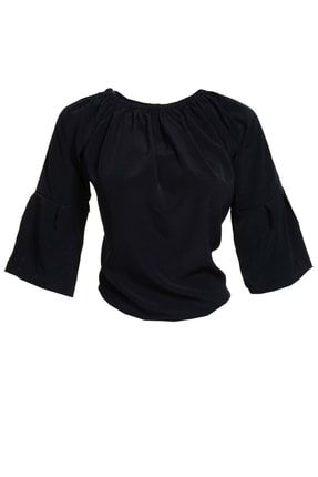 Siyah Basic Sade Kadın Omzu Açık Bluz WM0144