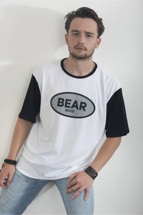 Erkek Bisiklet Yakalı Bear Mood Baskılı Beyaz T-shirt B1E2A3R400000