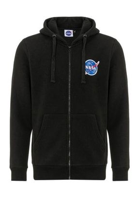Nasa Lisanslı Fermuarlı Kapişonlu Siyah Unisex Sweatshirt NSA000217