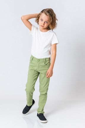 Erkek Çocuk Haki Yeşil Dar Paça Pantolon 3918