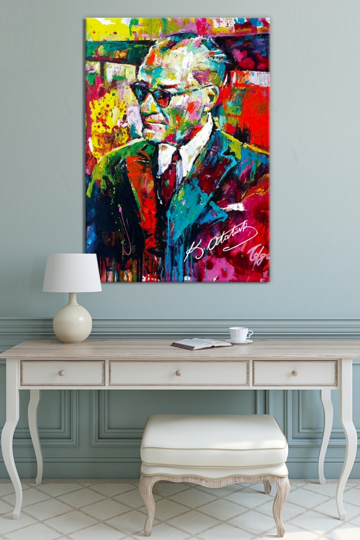 Suluboya Efektli Mustafa Kemal Atatürk Kanvas Tablo