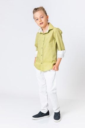 Erkek Çocuk Haki Yeşil Desenli Gömlek 3956