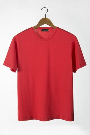 Unisex Kırmızı Bisiklet Yaka Oversize Kalıp Basic Pamuklu T-shirt VAVN22Y-3400761-1