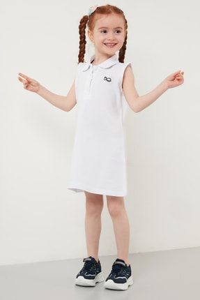 Düğmeli Polo Yaka Pamuklu Elbise Kız Çocuk Elbise 5922610