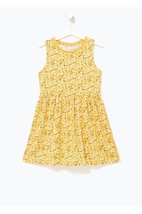 Sarı Çiçek Desenli Sıfır Kol Çocuk Elbise TYC00387708429