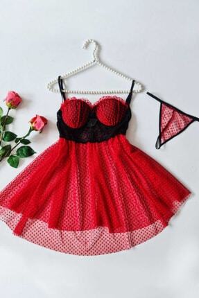 PEMBİŞ HOMEWEAR Cudi Special Kırmızı Tül Gecelik