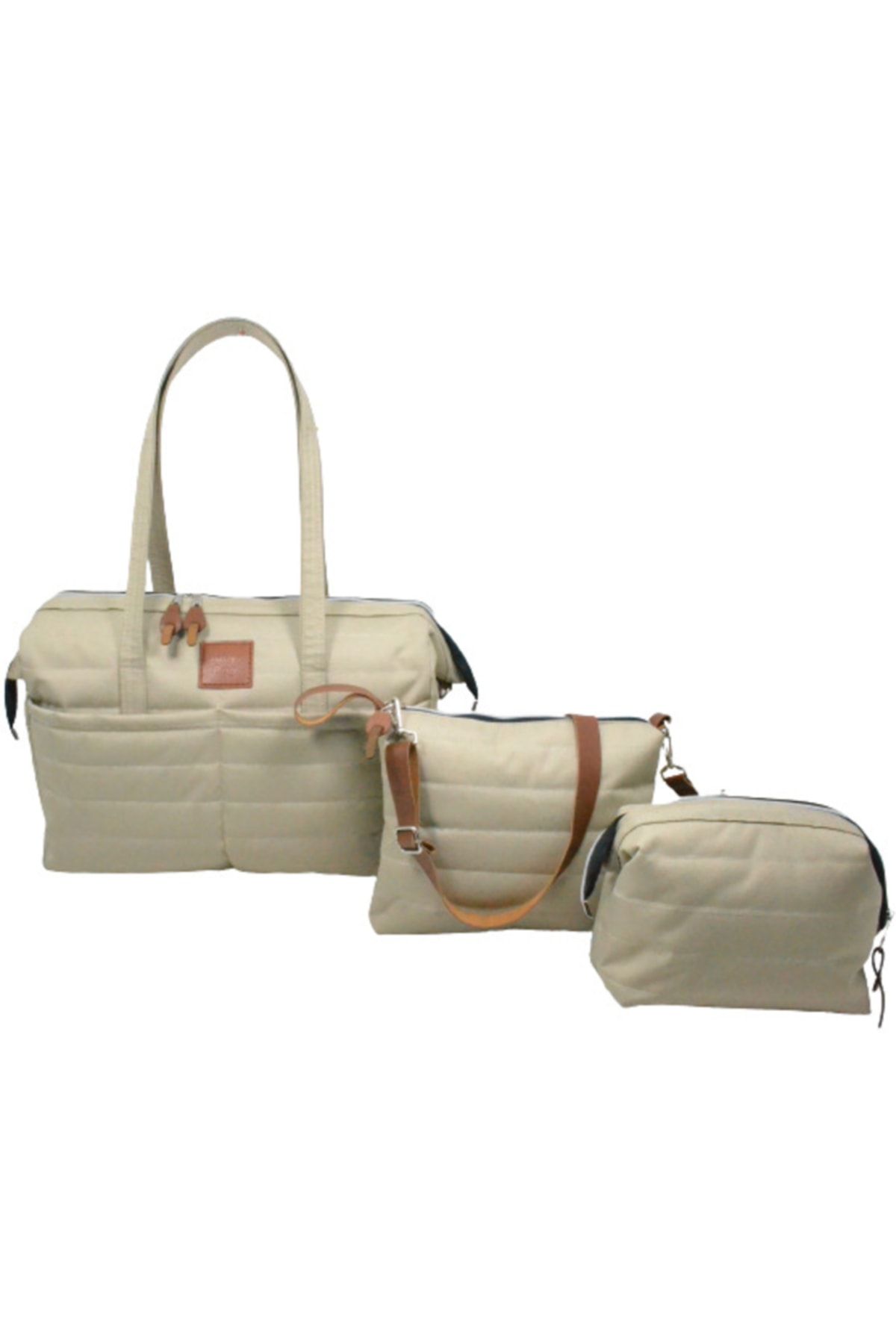 Babysi Kapitone Mommy Baby Bag Exclusive Tasarım 3 Lü Set Bej Anne Bebek Bakım Ve Kadın Çantası
