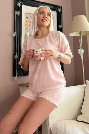 Somon Kalp Baskılı Şortlu Kadın Pijama Takımı 2353