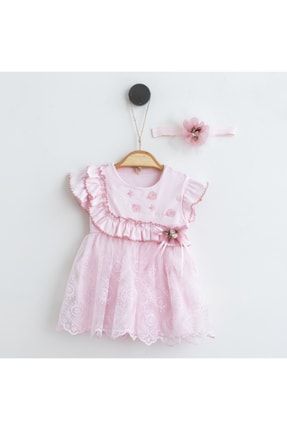 Yeni Doğan Kız Farbela Pembe Elbise Set MML-4508