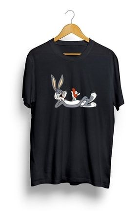 Siyah Unisex Bugs Bunny Baskılı Oversize Tshirt Bugsbunny35