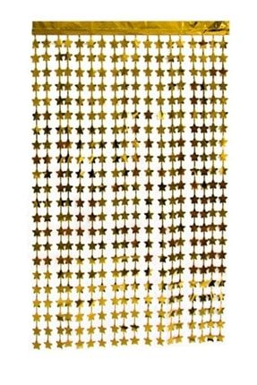 Altın Renk Yıldız Şekilli Metalize Saçaklı Arka Fon Perde TYC00335441958