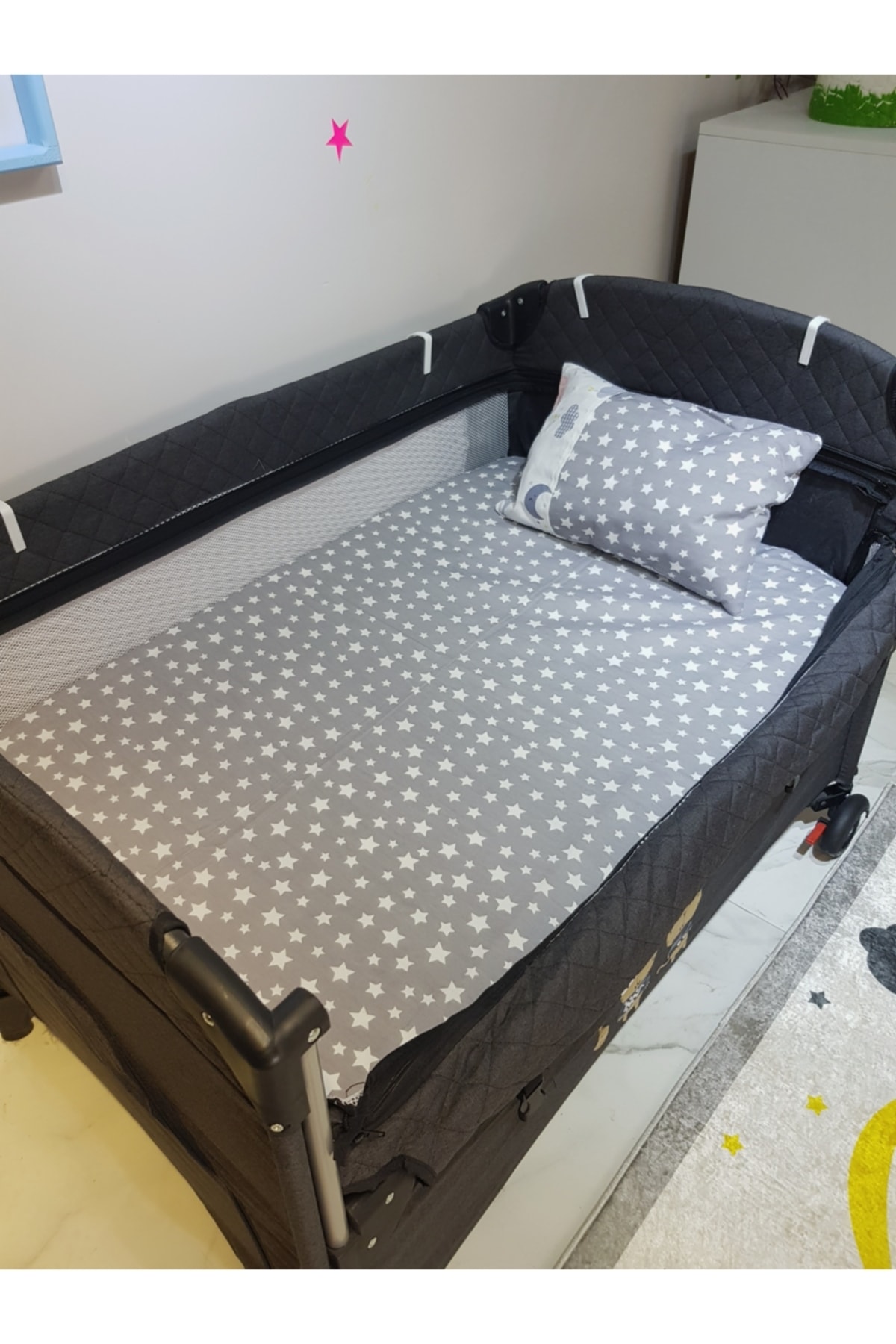 bebek_iklimi 70x110 Park Beşiklere 10 Parça Bebek Uyku Seti - Gri Ay Yıldız Desen (BEŞİK HARİÇ) fotoğrafı 4 (önizleme)