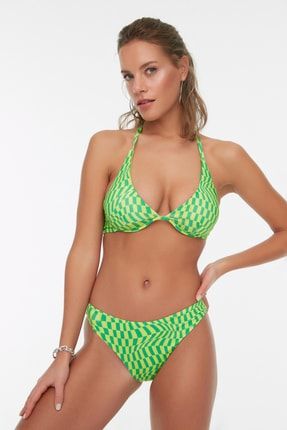 Yeşil Geometrik Desenli Bikini Altı TBESS22BA0263