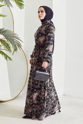 Çiçekli Levinor Brode Elbise - Siyah MS00AN004019