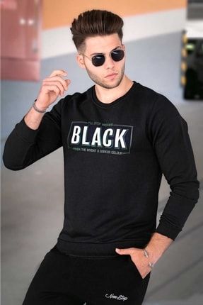 Erkek Siyah Baskılı Sweatshirt 4755
